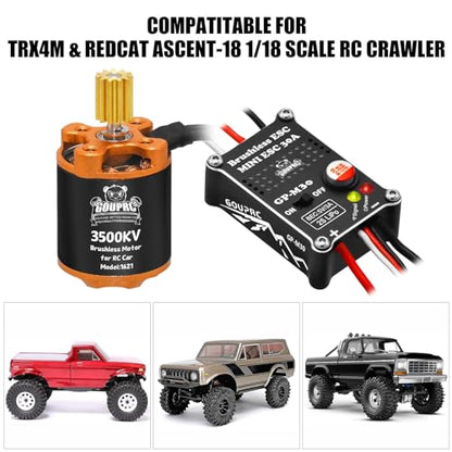 GOUPRC 3500KV Outrunner Brushless Motor & Upgrade 30A Brushless ESC for 1/18 TRX4M/ Ascent-18 Redcat RC Crawler Car Buggy Trcuck - style: Orange for TRX4M & Redcat 1/18