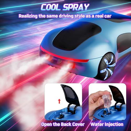 Remote Control Car, Gesture Sensing RC Sunt Car, 2.4GHz RC Drift Cars with Spray Light and Sound, 360° Rotating Side Drifting RC Cars with 2 Batteries, Birthday Gifts (Blue)