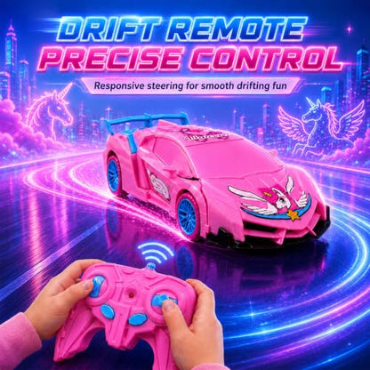 Unicorn Remote Control Car Toy for Girls, 2.4GHz RC Stunt Car with Lights | Magical 2-in-1 Unicorn Robot Car with One-Button Transformation, 360° Rotation, Racing Fun Gift Toys for Girls Ages 4-7