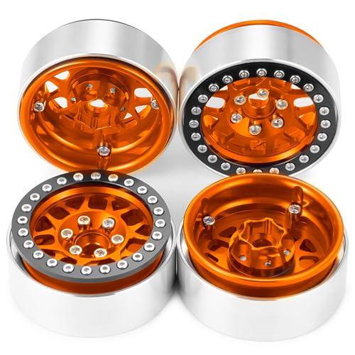 4PCS Metal 1.9 Inch Beadlock Wheels RC Wheel Rim Set, Orange+Black | Wheel Hub, For 1/10 RC Crawler TRX4 TRX6 Axial SCX10 I II III 90046 AXI03007 D90, 12mm Hex - color: Orange+black