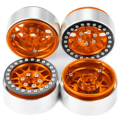4PCS Metal 1.9 Inch Beadlock Wheels RC Wheel Rim Set, Orange+Black | Wheel Hub, For 1/10 RC Crawler TRX4 TRX6 Axial SCX10 I II III 90046 AXI03007 D90, 12mm Hex - color: Orange+black