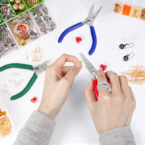 WORKPRO Jewelry Pliers Set, 3 Pack Jewelry Making Tool Kit | Needle Nose Plier/Chain Nose Plier, Round Nose Plier and Wire Cutter for Charm Bracelet, Jewelry Repair, DIY Crafts - color: Dark Blue, Dark Green, Red