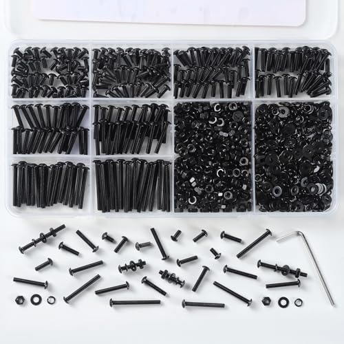 1120PCS M3 Bolt Assortment Kit, Hex Socket Button Head Screws Nuts Bolts Washer Assortment Kit 10.9 Grade Alloy Steel Black Oxide M3 x 6/8/10/12/16/20/25/30mm - size: M3 1120PCS Button Black
