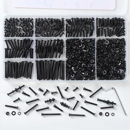 1120PCS M3 Bolt Assortment Kit, Hex Socket Button Head Screws Nuts Bolts Washer Assortment Kit 10.9 Grade Alloy Steel Black Oxide M3 x 6/8/10/12/16/20/25/30mm - size: M3 1120PCS Button Black