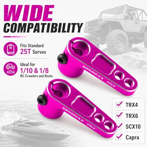 2PCS 25T Aluminum Raised Servo Horn for Futaba Savox Power HD 1/8 1/10 RC | CNC Servo Arm With M3 Threaded 16mm 20mm Holes for RC Off-Road Crawler Drift Racing Car Steering Linkage Clearance Upgrade - color: Pink