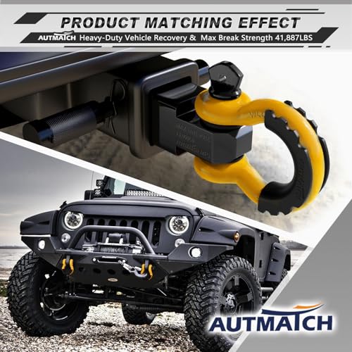 AUTMATCH 3/4" D Ring Shackles (2-Pack) - 41,887 lbs Break Strength | Heavy Duty Clevis Shackle with 7/8" Pin & Isolator Washer Kit for Tow Strap, Winch, Towing & Off-Road Vehicle Recovery,Yellow - color: Yellow & Black