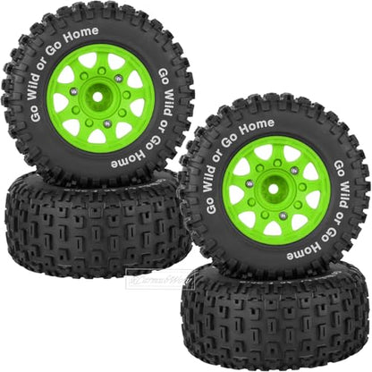RC Wheels and Tires w/12mm 14mm 17mm Hex Short Course Tire for 1/10 Scale Car Arrm a Senton,Axia1,Slash 2WD Slash 4×4 4WD,Red cat,Rc 4wd,1/10 Truck Tires Rubber Tyres Plastic Wheel,Green - color: Green(4pcs)