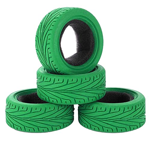 1/10 RC On-Road Car Tyres,WONFAST 4PCS 65mm Grain Drift Rubber RC Tire Replacement for 1/10 RC On Road Run-flating Racing Car for HSP Tamiya HPI Kyosho (Green) - color: 65mm-Green
