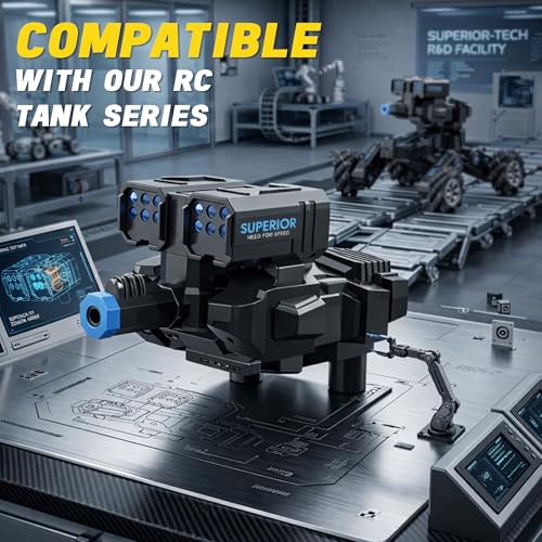 RC Tank Launcher Module Replacement for Remote Control Stunt Car, Shooting Launcher Head Attachment for Battle Tank Toy Vehicle, Kids RC Toy Accessory Spare Part - color: Blue & Rapid Shooter