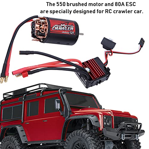Topyond Brushed Motor, 5 Slot 550 12T and 80A for 1/10 RC Crawler Brushed M | 5 Slot 550 Brushed Motor 12T and 80A Esc Combo Set RC Car Accessories for 1/10 RC Crawler Brushed Motor Car