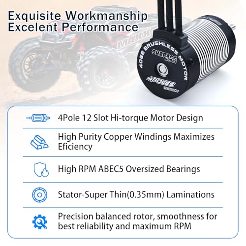 Surpass Hobby K4068 Brushless Motor1900kv 4-Pole Waterproof Design for 1/8 Truck Racing Car Buggy - style: 4068 Motor 1900kv