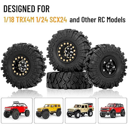 OGRC 1.0 Brass Beadlock Wheel and Tires Set for 1/18 TRX4M 1/24 SCX24 FCX24 | 62*21mm, 47g/pc Brass Wheels, 7mm Negative Offset, Soft & Sticky Compound Tires
