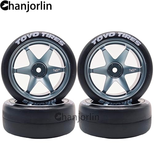 RC 1/10 Drift Tires & Aluminum Wheels 12mm Hex OD 65mm Hard Drift Racing Smooth Tyres for 1:10 1/12 Rally Street On Road Touring Car TT01 TT02 XV02 XV01 TA06 HPI KYOSHO PTG2 4PCS (Titanium) - color: Titanium
