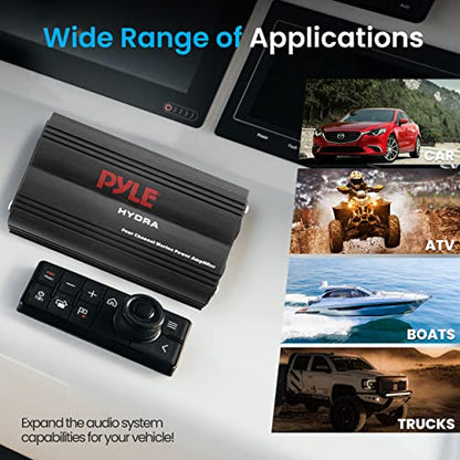 Pyle 800W 4-Channel Hydra Marine Micro Amplifier - Waterproof - GAIN Level Controls - RCA Stereo Input - 3.5mm Jack - MP3 - Volume Control - Short Protection - For Boat & Vehicle Use - PLMRMP3B