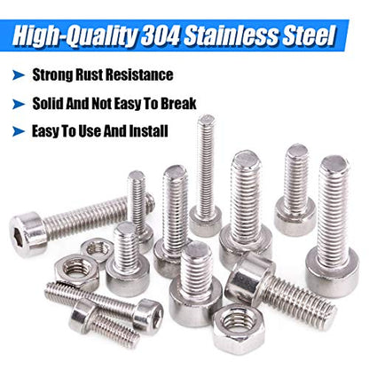 Glarks 510Pcs M3 M4 M5 304 Stainless Steel Hex Socket Head Cap Screws with Nuts Assortment Kit - size: Hex Socket Head Cap Screws Set