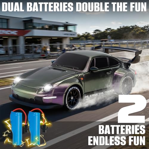 RC Drift Car,1:24 Scale Remote Control Car, 2.4GHz 20KM/H 4WD High Speed RC Cars for Kids with LED Light, Two Batteries,Drifting Tires,Racing Vehicle Toy for Adults Boys Girls Purple - color: Purple