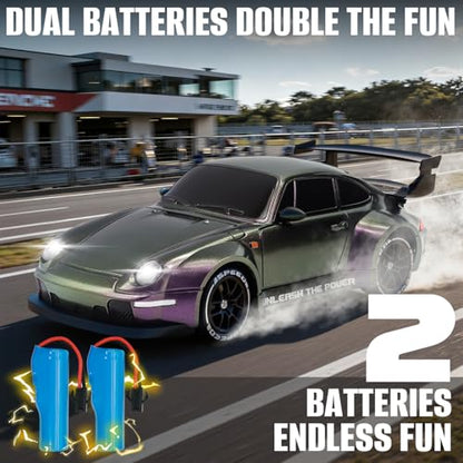RC Drift Car,1:24 Scale Remote Control Car, 2.4GHz 20KM/H 4WD High Speed RC Cars for Kids with LED Light, Two Batteries,Drifting Tires,Racing Vehicle Toy for Adults Boys Girls Purple - color: Purple