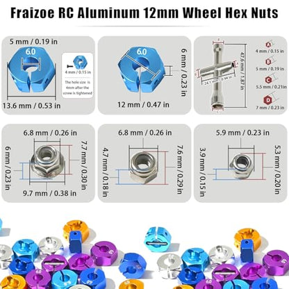 Aluminum 12mm Hex Wheel Hub 4Pcs w/Axle Pin M4 Flange Lock Nut Standard M3 M4 Nut 6mm Thickness Wheel Drive Adapter for 1/10 Traxxas HSP Redcat Rc4wd Tamiya Axial SCX10 WLtoy RC Car(25Pcs) - color: Sky Blue, size: 6.0 Sky Blue