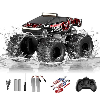 Amphibious Remote Control Car, 1:18 Waterproof Monster Truck Toys RC Cars, 2.4GHz RC Trucks 4WD All Terrain Off-Road Pickup, Kids Christmas Birthday Presents for Boy Girl Toys Age 6 7 8 9 10 11 12 - color: Black