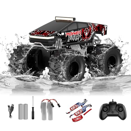 Amphibious Remote Control Car, 1:18 Waterproof Monster Truck Toys RC Cars, 2.4GHz RC Trucks 4WD All Terrain Off-Road Pickup, Kids Christmas Birthday Presents for Boy Girl Toys Age 6 7 8 9 10 11 12 - color: Black
