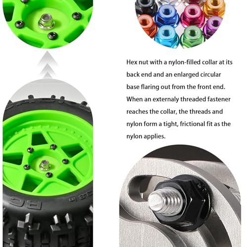8Pcs M4 Flange Nuts Aluminum, M4-0.7mm Hex Flange Nylon Insert Lock Nuts for 1/10 Scale RC Car Traxxas Slash 4x4 2WD Stampede VXL Rustler VXL HPI Redcat Axial Racing Truck Buggy Crawler Wheels - color: Silver, size: 8Pcs