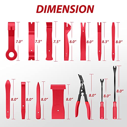 Nilight Trim Removal Tool 102 Pcs, Auto Push Pin Bumper Retainer Clip Set | Fastener Terminal Remover Tool Round Handle Crowbar Kit Car Panel Radio Removal Auto Clip Pliers - color: 102 Clips+ Remover Tools Red