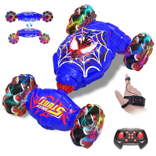 Remote Control Car, 4WD Transform Off-Road Gesture Sensing RC Stunt Car | 2.4GHz Hand Controlled Twist Car with Lights & Music, 360° Rotation, Birthday Gift Ideas for Kids Ages 6 7 8 9 10 11 12 - color: Blue