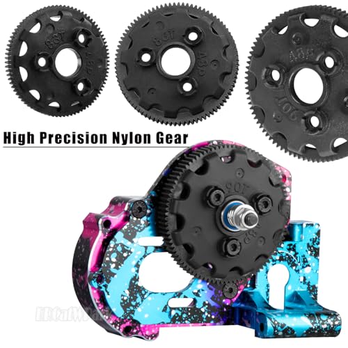 Aluminum Gearbox Transmission Case w/Spur Gear Upgrades Part for 1/10 Slash/Rustler/Stampede/Bandit 2WD (VXL) Drag Slash/Bigfoot,RC Gearbox Hops Up,Replace #9495,Colorful(Pink Blue Tone) - color: Colorful(pink Blue Tone) - (Gearbox)
