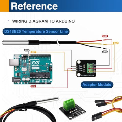 4 Pack DS18B20 Waterproof Temperature Sensor Probe, Stainless Steel Digital Sensor with Adapter Cable, Compatible with Arduino, Raspberry Pi, ESP32