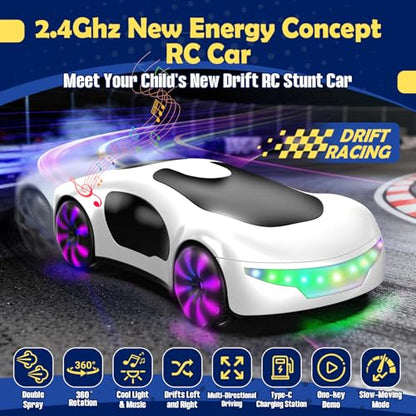 HuiJuKeJi Gesture Sensing RC Stunt Car with USB Charging Dock, 360° Rotate Drift Car, 2.4GHz Dual Remote Control, Cool Spray Mist & LED Lights, Birthday Gift for Kids Boys Girls Age 6-12