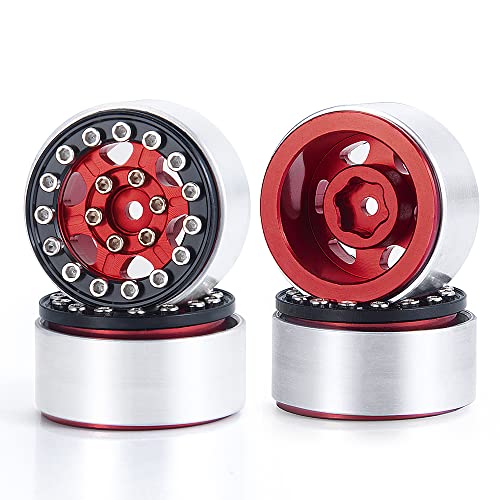 4Pcs 1.0" Micro Beadlock Wheels RC Crawler Wheels, Red+Black | For 1/24 Axial SCX24 Bronco Deadbolt C10, RC Crawler Car