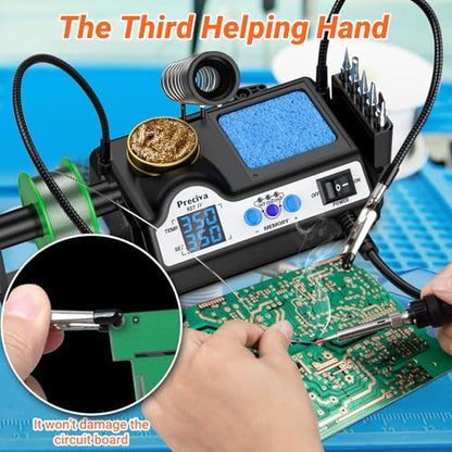 Preciva 927 IV Soldering Station Kit, 130W MAX Soldering Iron with 2 Helping Hands,Magnifying Glass,5 Extra Iron Tips,3 Preset Channels, Adjustable Temperature 194°F to 896°F - size: 927 IV
