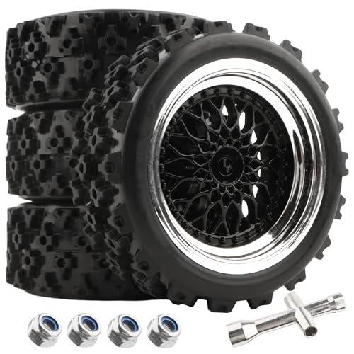 1/10 Scale On Road Rubber RC Tires Wheel Rims 12mm Hex Compatible with Tamiya TT01 TT02 XV01 Traxxas 4 Tec 2.0 Kyosho WR8 Sakura D3 WLtoys 144001 HPI Touring Racing Car