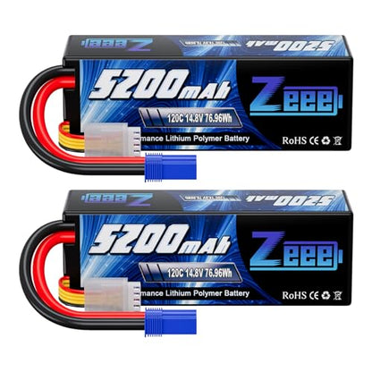 Zeee 4S 5200mAh Lipo Battery 14.8V 120C RC Battery Hard Case with EC5 Plug for RC Car 1/10 Scale Racing Truck Crawler Monster RC Car Boat(2 Pack)