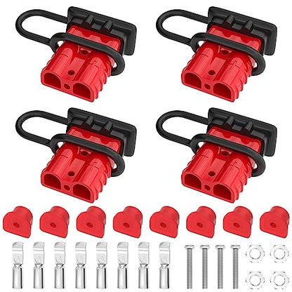 RVBOATPAT 4PCS 50Amp Battery Quick Connect/Disconnect Connector, 6 to 12 Gauge 600V Battery Cable Connector, Wire Harness Plug Kit for Car Winch Trailer - color: Red 50A 2PCS