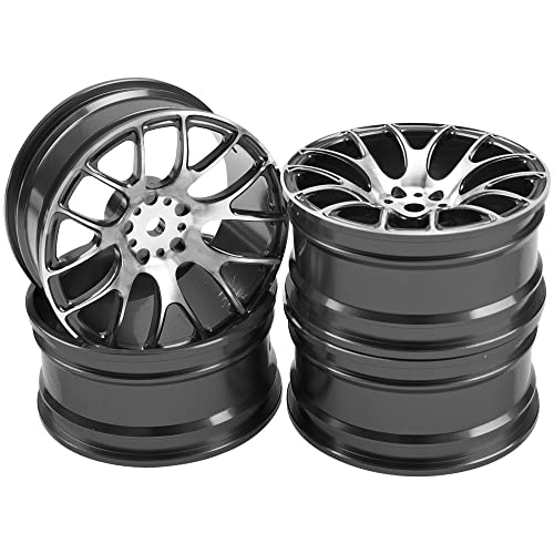 4Pack HIRCQOO Metal Wheel Rims 12mm Hex Hub Compatible with 1/10 On-Road Racing Touring Drift Car Tamiya TT-01 Kyosho RedCat Sakura D4 XIS HSP 1/10 RC Scales,Width 26mm (Black) - color: Black