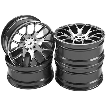 4Pack HIRCQOO Metal Wheel Rims 12mm Hex Hub Compatible with 1/10 On-Road Racing Touring Drift Car Tamiya TT-01 Kyosho RedCat Sakura D4 XIS HSP 1/10 RC Scales,Width 26mm (Black) - color: Black