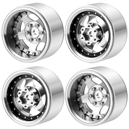 4PCS Aluminum 1.9" Beadlock Wheel Rims Upgrades for Axial SCX10 I II III TRX4 GEN7 GEN8 1/10 RC Crawler Truck Car (Silver) - color: Silver