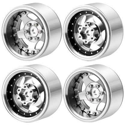 4PCS Aluminum 1.9" Beadlock Wheel Rims Upgrades for Axial SCX10 I II III TRX4 GEN7 GEN8 1/10 RC Crawler Truck Car (Silver) - color: Silver