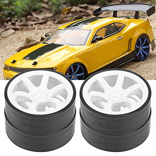 4Pcs 1/10 RC Drift Wheel Tire Set, 12mm Hex White Rims Fit HSP HPI Car | 6 spoke design, hard wear-resistant tires, easy to install, perfect replacement for on-road drift racing car parts