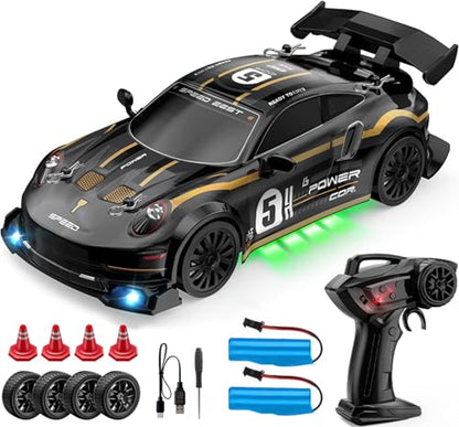 1:24 Scale RC Drift Car 4WD 2.4GHz High Speed Racing Sport Toy Car with LED Lights, Racing and Drift Wheels (E80-Black) - style: E80-Black