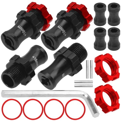 ShareGoo Metal +10mm Extended 17mm Splined Wheel Hex Hub Adapter Compatible with 1/10 Slash 2WD 4X4 Rustler Stampede Bandit 2WD 4X4 RC Car (Red) - color: Red