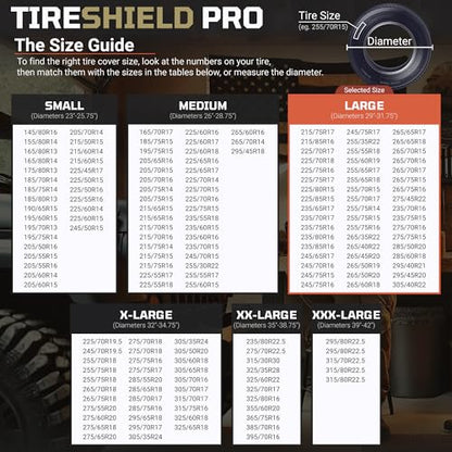 TIRESHIELD PRO Tire Covers Set of 4 - Heavy Duty All-Weather UV-Resistant Wheel Covers w/StormLock-System - Year-Round Protection for Your RV, Camper, Truck, Car & Trailer Tires w/ 29-31.75" Diameter - size: Large - Fits Tire Diameters 29-31.75", style: T