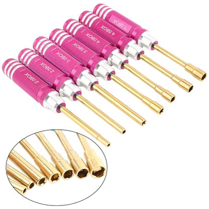 7 Pieces Hex Screwdriver Set 2.0/2.5/3.0/3.5/4.0/4.5/5.0mm RC Socket Wrench Kit Nut Drive for Traxxas Redcat Axial SCX24 Quadcopter Helicopter FPV Drone Car - RC Nut Removal Tools (Pink)