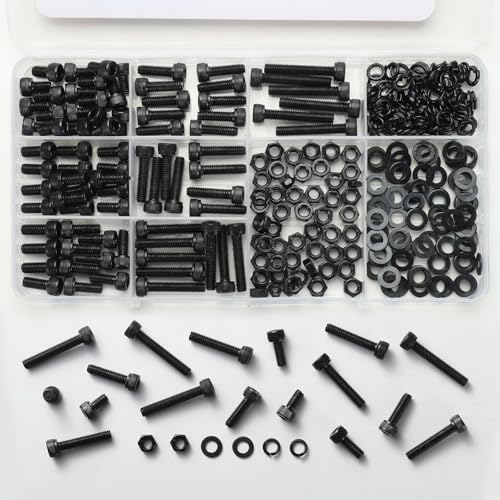 1300Pcs M2 Screws Assortment Kit,Hex Socket Head Cap Screws Bolts Nuts Washer Set,12.9 Grade Alloy Steel,Black Oxide M2 x 4/6/8/10/12/16/20mm,for 3D Printer,DIY Project - size: M2 1300PCS Socket Black