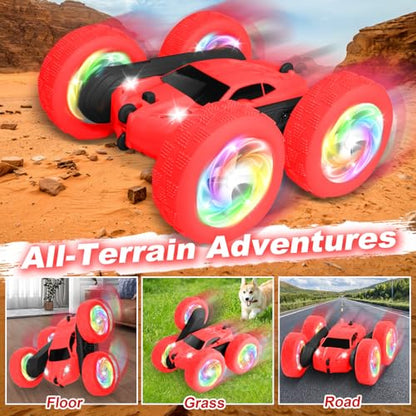 Remote Control Car, Outdoor Toys RC Cars for Kids Ages 6-12, 4WD Double Sided Stunt Vehicle with Upgraded USB-C Modular Batteries, 5 6 7 8 9 10+ Year Old Boy Birthday Red - color: Red