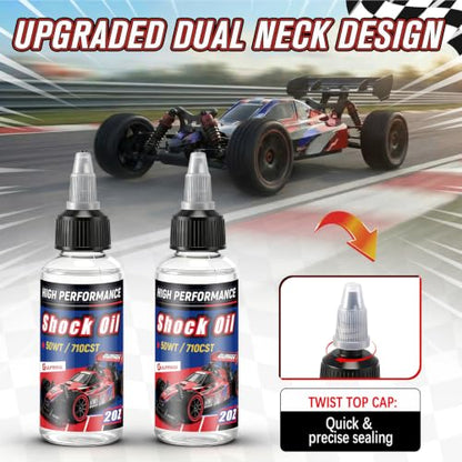 2 Bottles Racing Silicone Shock Oil 50WT 710CST | RC Car Shock Oil for Lubricating R/C Radio Controlled Cars and All Types of Vehicles, RC Shock Oil, Does Not Evaporate - style: 50WT 710CST