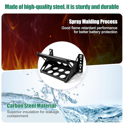 Metal Steel Bolt-in Battery Mounting Tray Bracket for Car Truck Boat RV Trailer Fits up to 10.63"x7.06"x7.5"Battery, Anti-Rust Corrosion, Black