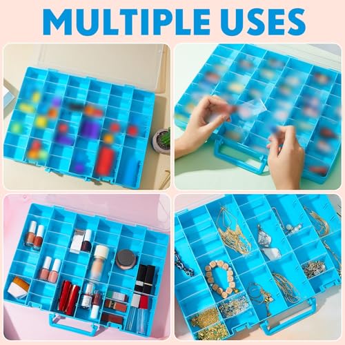 2 Pcs 48 Grids Plastic Bead Organizer Box with Divider, Blue - color: Blue