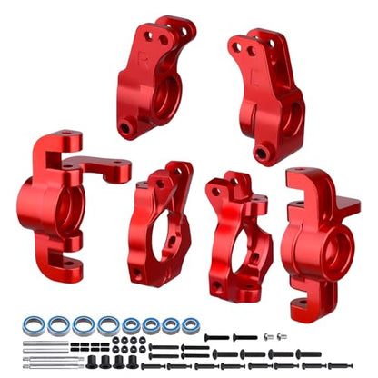 Aluminum Front Spindle and Carrier Set Steering Blocks Knuckles & Rear Hub Set Stub Axle Carriers for 1/10 Losi Tenacity TT Pro 4WD SCT DB Pro Lasernut U4, Replaces LOS234018 LOS234020 (Red) - color: Red